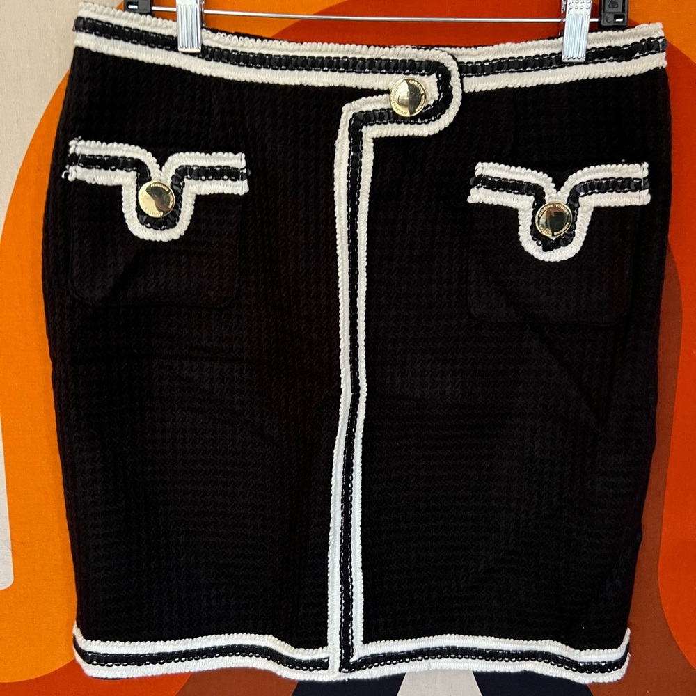 NWT Adrienne Vittadini Tweed Black and White Skirt Size 12